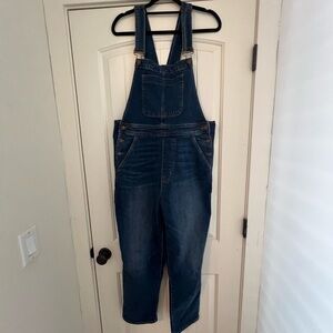 J Crew straight leg, stretchy denim overalls